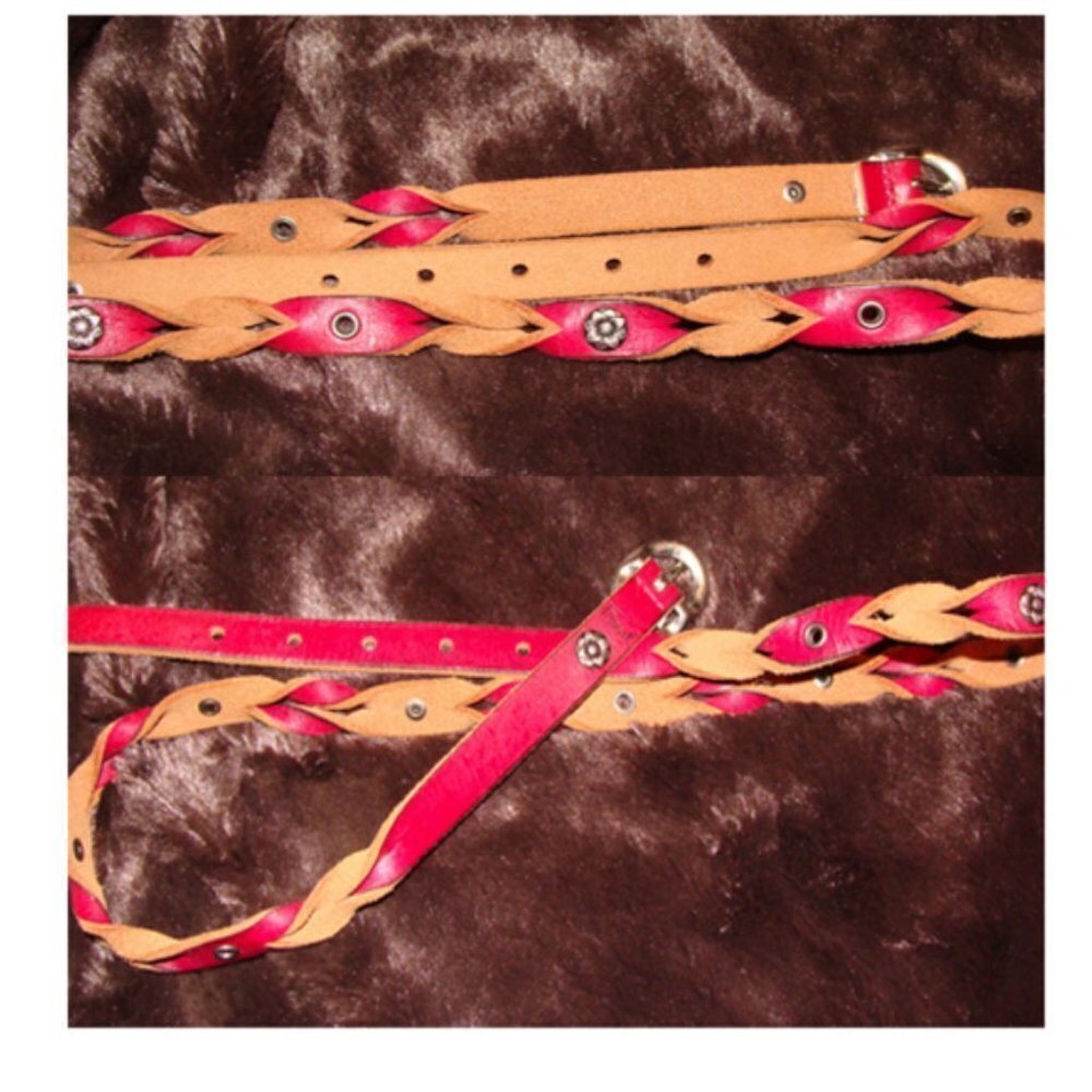 Fossil thin skinny leather belt metal flower arox size S-M Pop of Color Boho - Picture 2 of 3